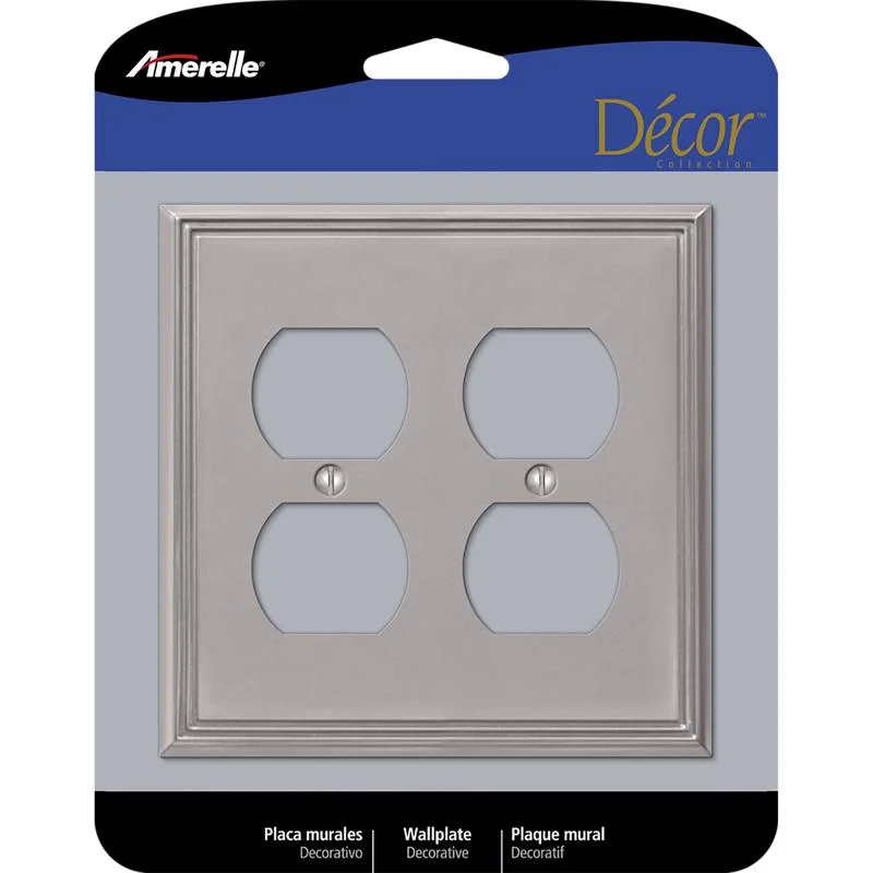 high-quality dinnerware for special events-Amerelle Metro Brushed Nickel 2 gang Die-Cast Metal Duplex Wall Plate 1 pk