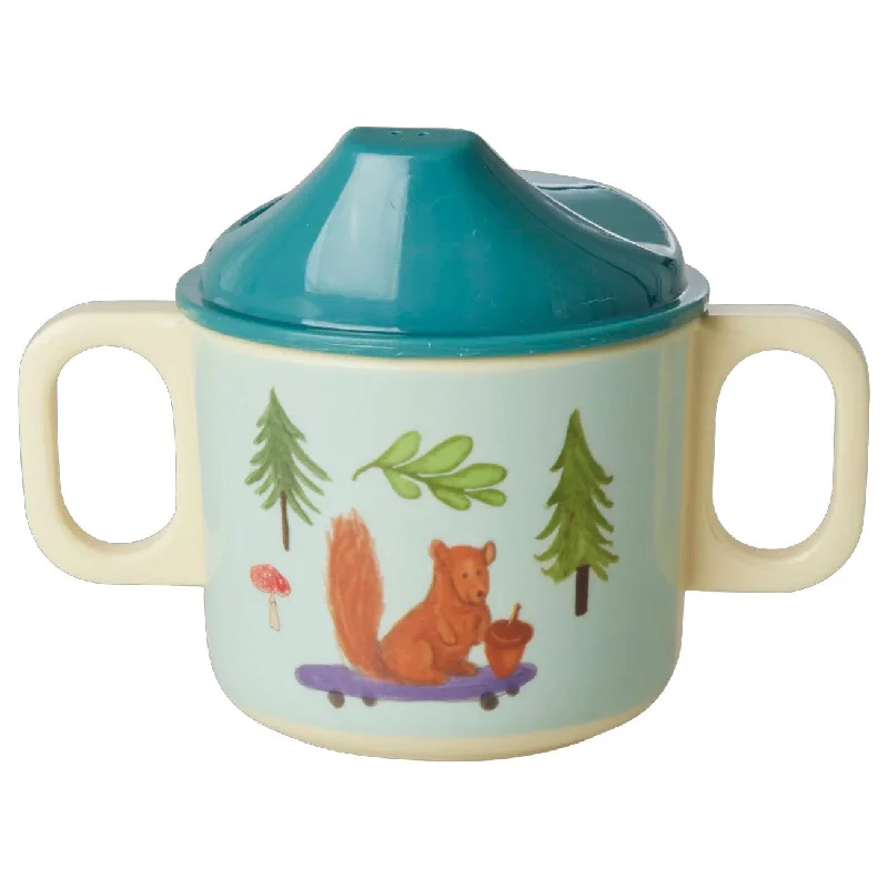 best coffee mugs for enjoying hot tea-Rice Melamine 2 Handle Baby Cup with Blue Happy Forest Print - 250 ml