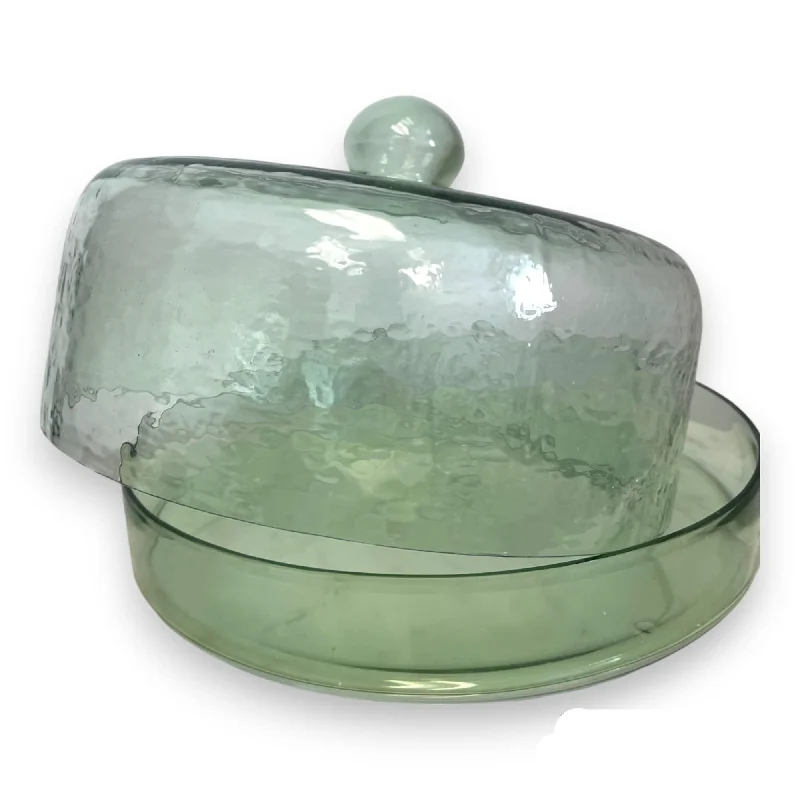 elegant dinner plates for festive occasions-Cake Recycled Glass Dome w/Plate Dia 11.5" Light Green