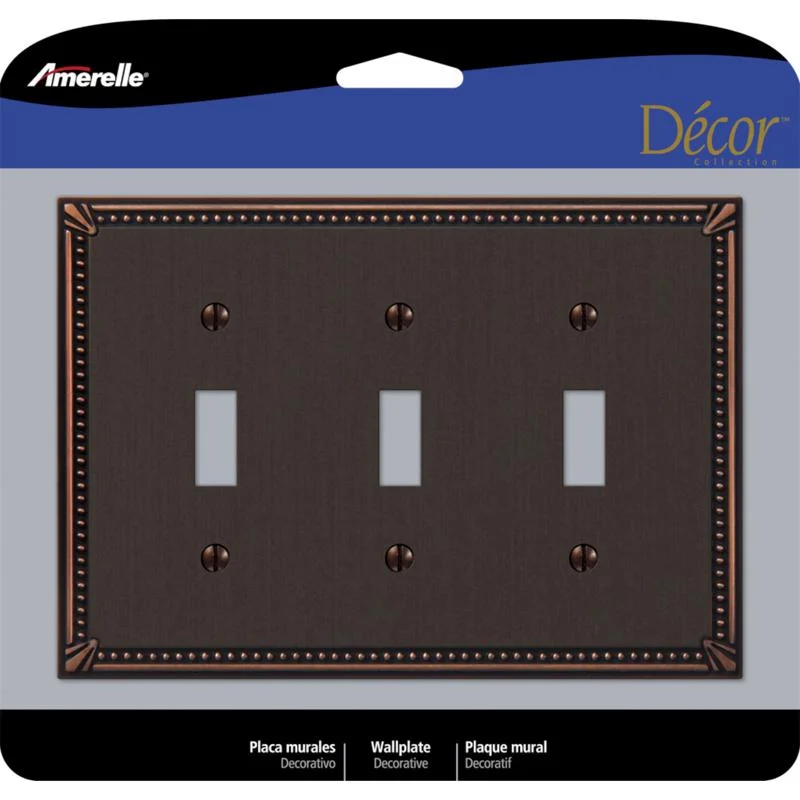 dinnerware for small family gatherings-Amerelle Imperial Bead Aged Bronze 3 gang Die-Cast Metal Toggle Wall Plate 1 pk