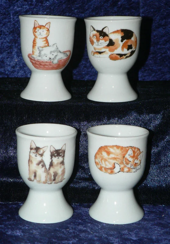 insulated mugs with lids for tea lovers-Cute cats & kittens set of 4 ceramic egg cups