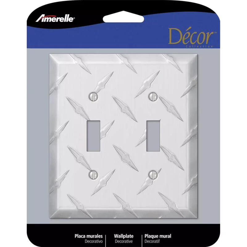 unique dinner plates with bold patterns-Amerelle Diamond Silver 2 gang Stamped Aluminum Toggle Wall Plate 1 pk