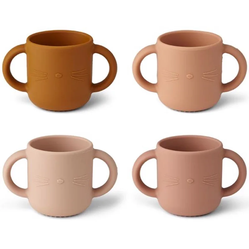 funny mugs for morning coffee routines-Liewood Gene Silicone Cup 4-Pack Cat Rose Multi Mix