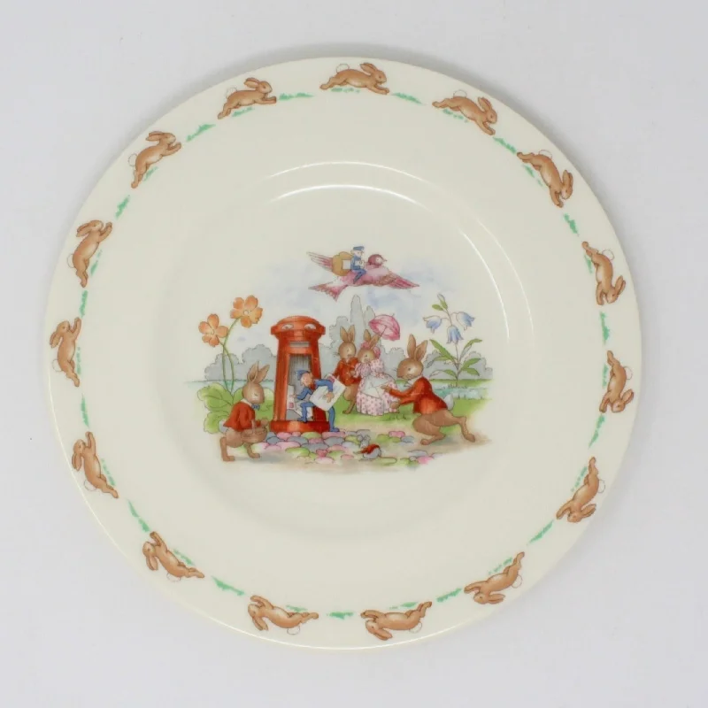 dinnerware set with festive holiday designs-Child Plate, Royal Doulton, Bunnykins, Letterbox, Bone China, Vintage