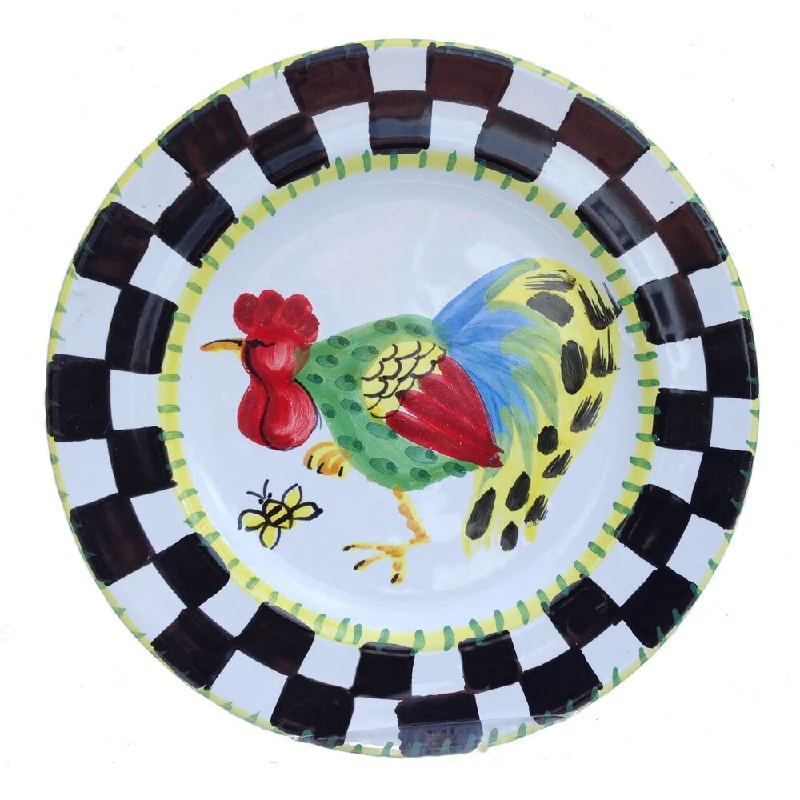 eco-friendly bamboo plates for casual meals-Handmade 'Proud Fools' Black/ White and Yellow Rooster Decorative Plate (Italy)