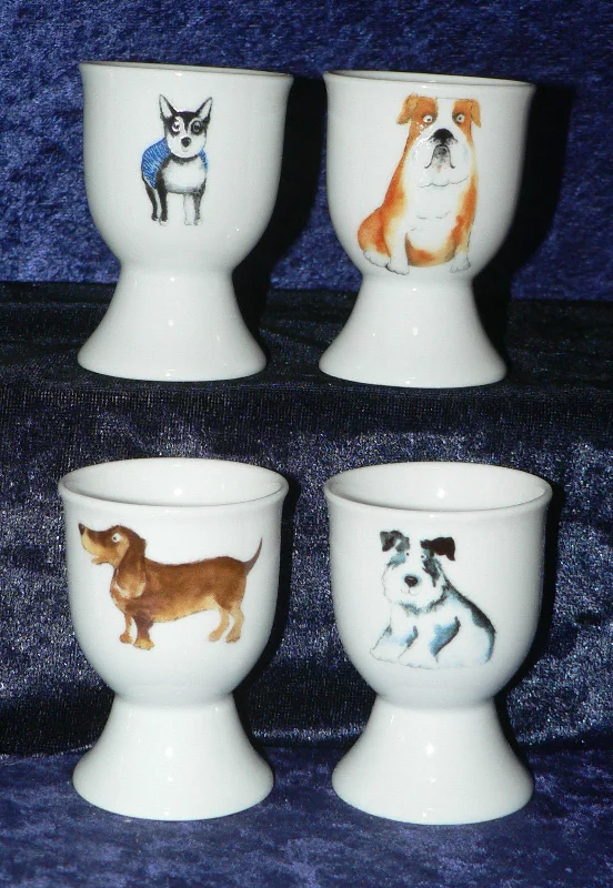 high-quality coffee mugs for daily use-Fun Dogs set of 4 ceramic egg cups