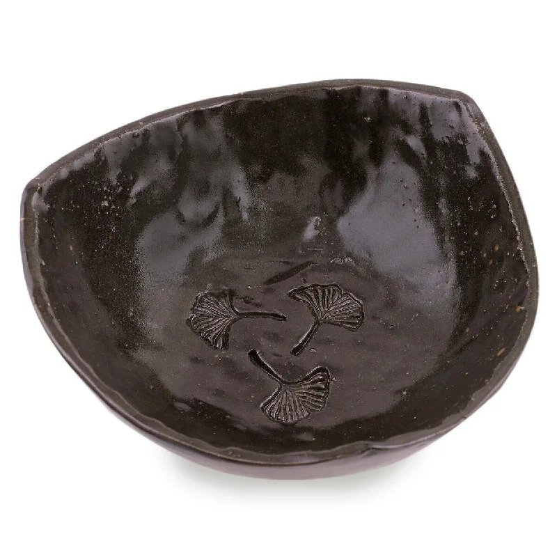 affordable dinnerware set for large families-Novica Handmade Leafy Dance Ceramic Bowl