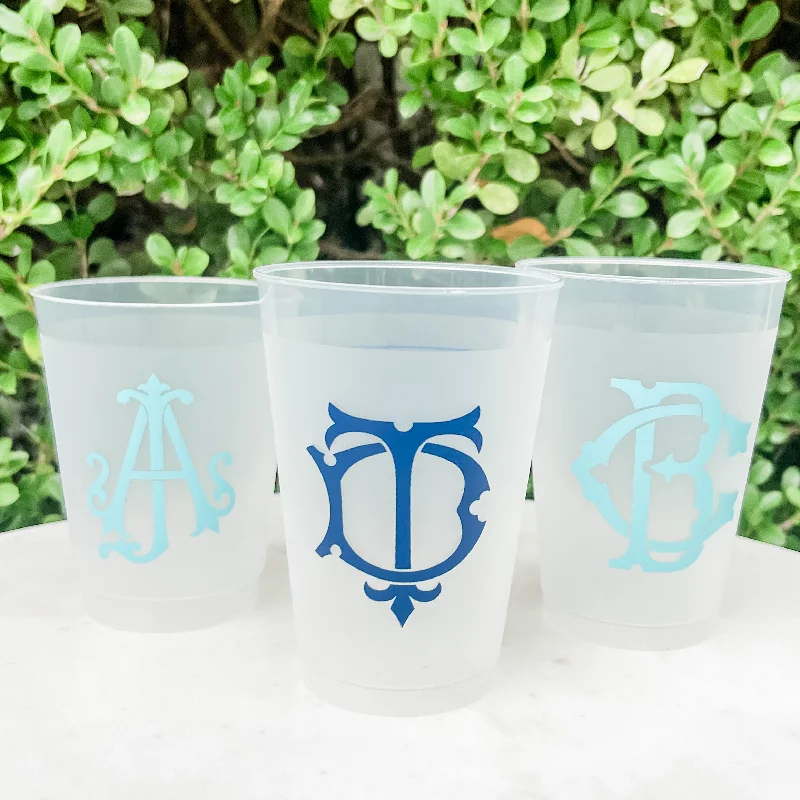 custom photo mugs for family photo gifts-Interlocking Monogram Shatterproof Cups