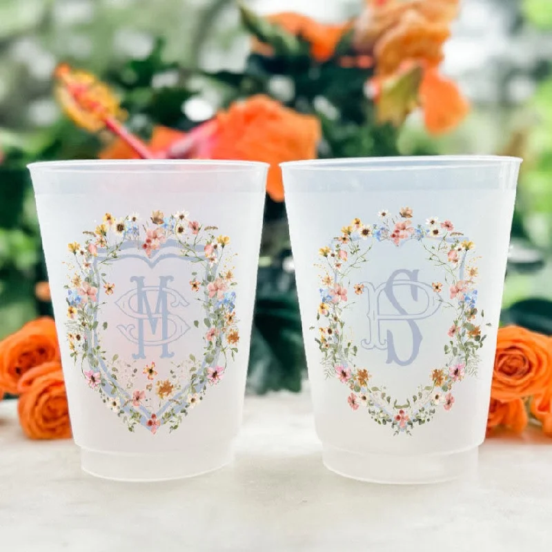 personalized coffee cups for corporate events-Custom Wispy Floral Crest Shatterproof Cups