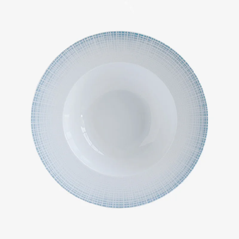 chic dinnerware for modern kitchens-Bernardaud | Saphir Rim Soup - White & Turqoise