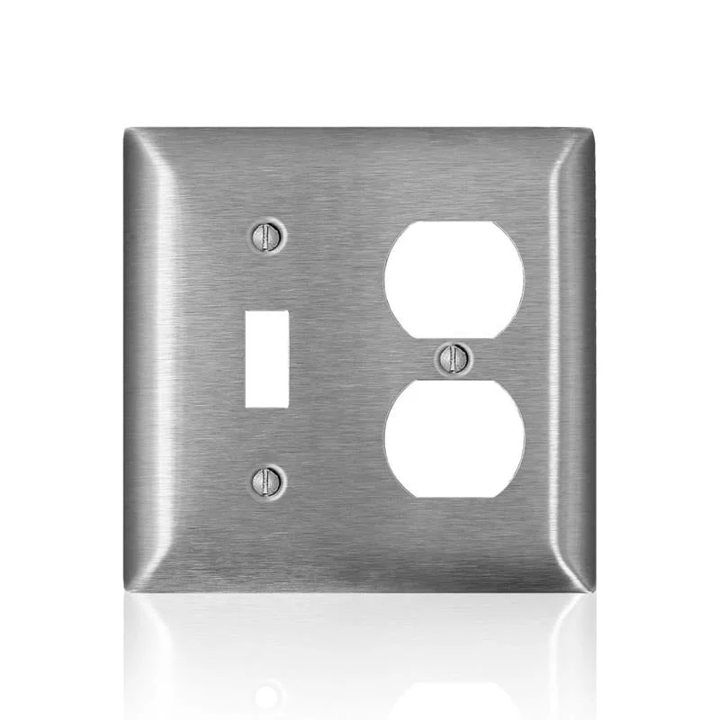 sustainable dinnerware for holiday dinners-Leviton C-Series Satin Silver 2 gang Stainless Steel Duplex/Toggle Wall Plate 1 pk