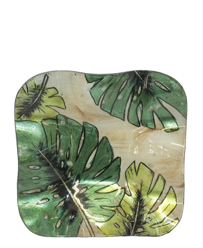 elegant dinner plates for intimate dinners-Kitchen Life Palm Tree Square Plate 20cm - Green