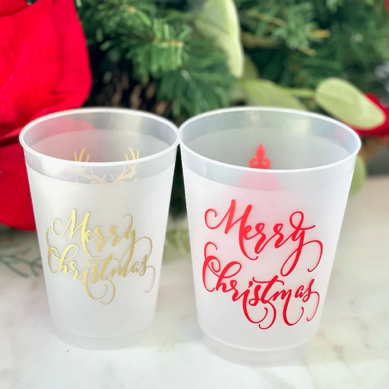 cute ceramic coffee cups for gifts-Merry Christmas Script Shatterproof Cups