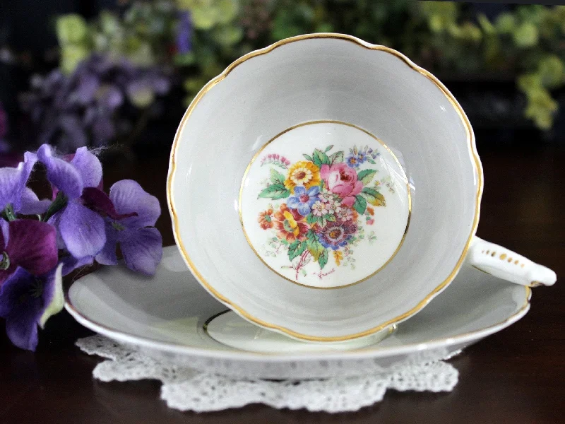 funny ceramic coffee mugs for friends-Coalport Teacup & Saucer, Wide Mouthed, Grey, Wide Tea Cup 17679