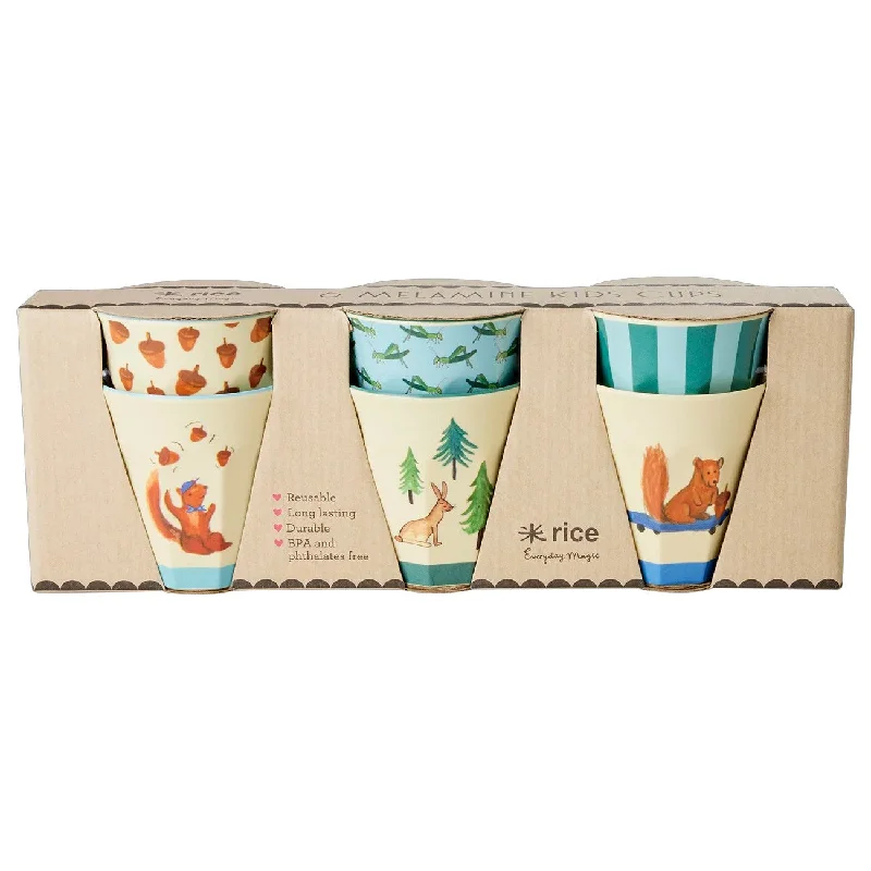 unique coffee mugs for wedding gifts-Rice Melamine Cups Blue Happy Forest Prints - Small - 6 Pack - 160 ml