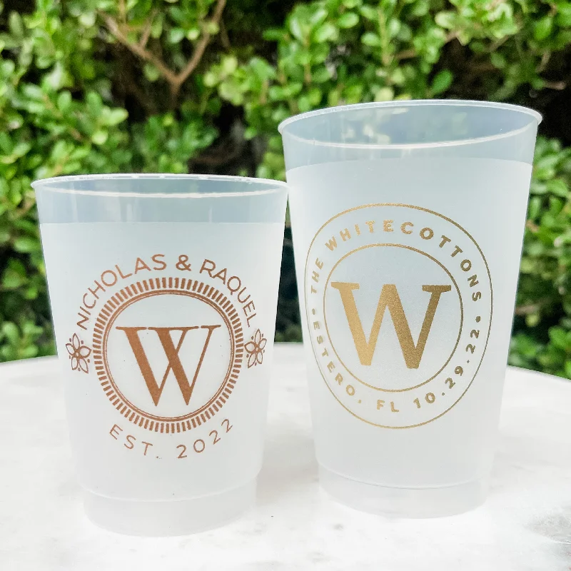 personalized mugs for family reunions-Circle Monogrammed Shatterproof Party Cups