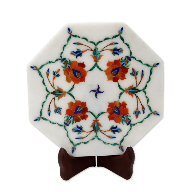 stoneware dinner plates for family gatherings-Novica Handmade Floral Maze Marble Inlay Decorative Plate