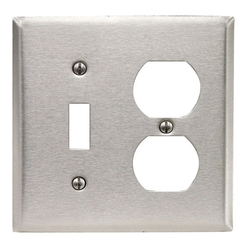 sustainable dinnerware for holiday dinners-Leviton Silver 2 gang Stainless Steel Duplex/Toggle Wall Plate 1 pk