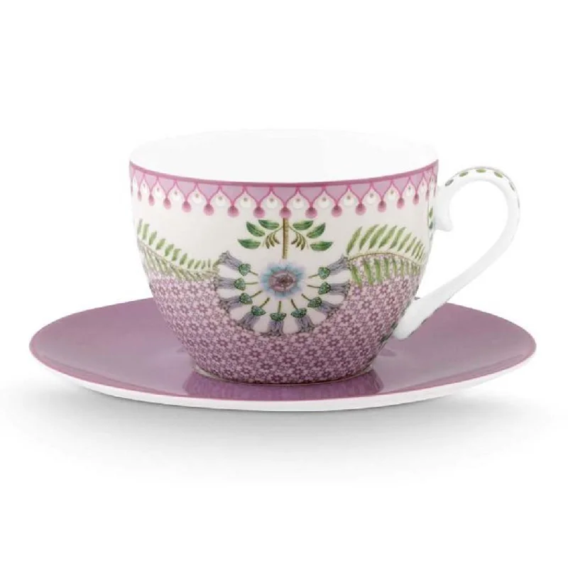 personalized coffee cups for holiday season-Pip Studio Lily & Lotus Tiles Cup & Saucer - Lilac