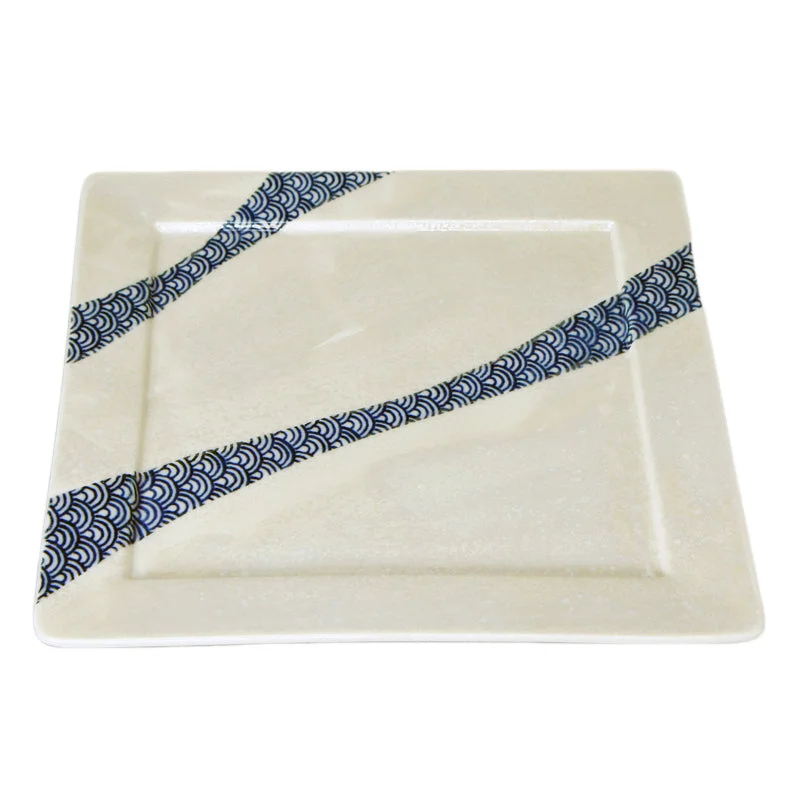 luxury porcelain dinnerware for fine dining-Square Plate Luster Seigaiha