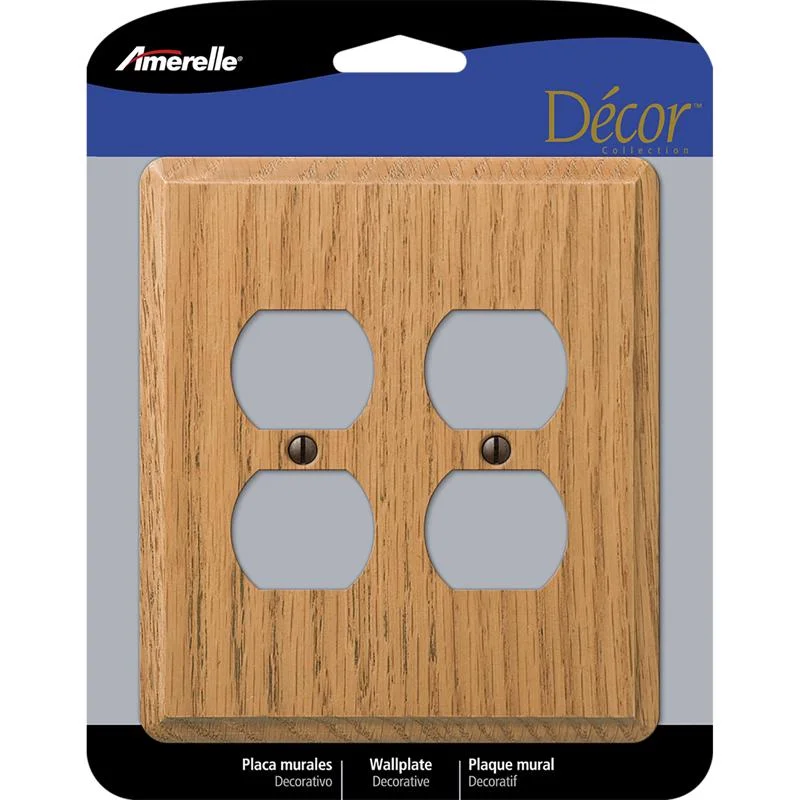 high-end dinnerware for holiday hosting-Amerelle Contemporary Light Brown 2 gang Oak Wood Duplex Wall Plate 1 pk