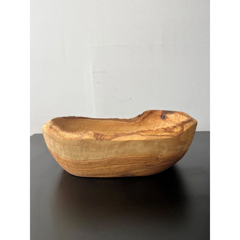 vintage-style dinner plates for special occasions-Oval Salad/Fruit bowl Olive Wood 10.6"L x 6.3"W - Natural