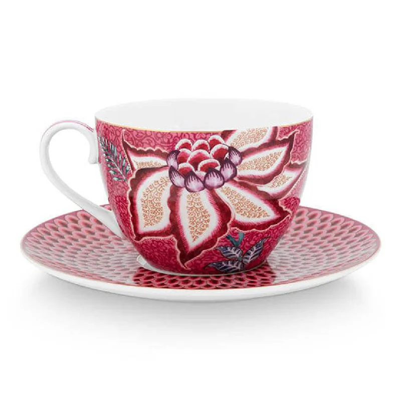 custom ceramic mugs for event giveaways-Pip Studio Flower Festival Cup & Saucer - Pink