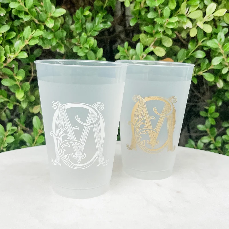 custom mugs with funny messages for coworkers-Custom Vintage Interlocking Monogram Frost Flex Cups