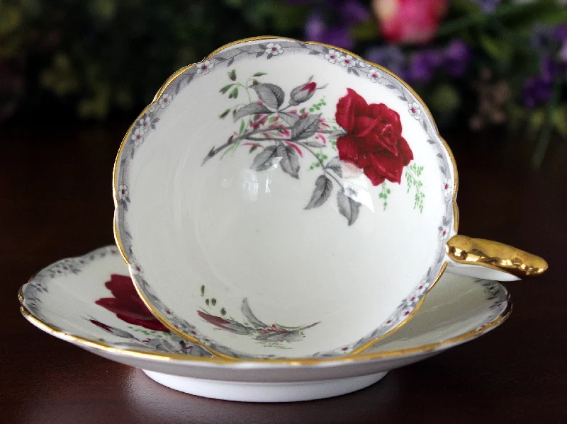 large ceramic mugs for cozy mornings at home-Royal Stafford, Wide Mouth, Tea Cup & Saucer, Roses to Remember 17274