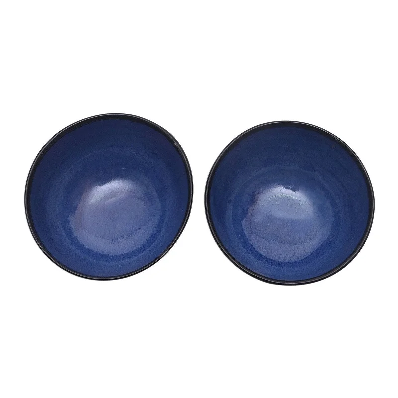 durable plastic dinner plates for parties-Novica Handmade Asymmetric Blue Ceramic Bowls (Pair)