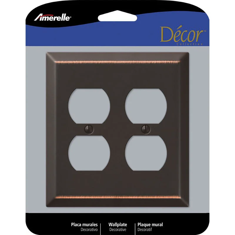 eco-conscious dinnerware for holidays-Amerelle Century Aged Bronze 2 gang Stamped Steel Duplex Wall Plate 1 pk