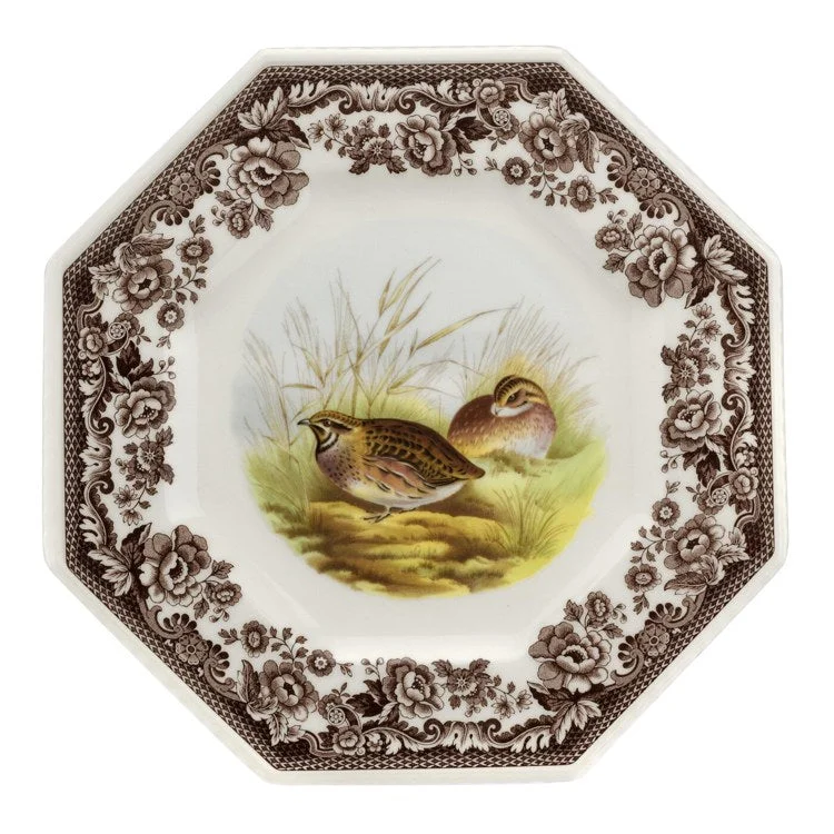 premium quality dinner plates for hosting guests-Spode Woodland 9.5" Octagonal Plate - Quail