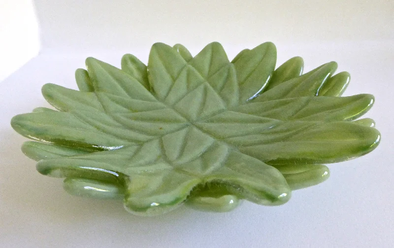 stoneware dinner plates for family gatherings-Green Stacked Lotus Leaves