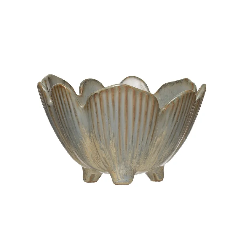 dinnerware for hosting large family gatherings-Porcelain Flower Bowl with Reactive Glaze Finish - 5.0"L x 4.4"W x 4.4"H