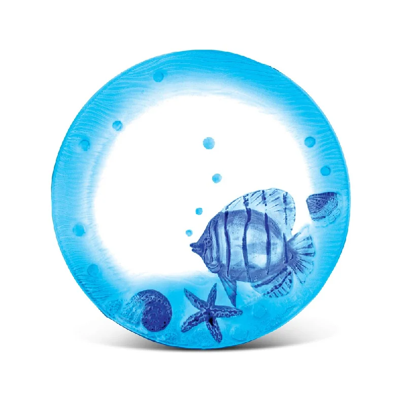 classic dinnerware set for holiday meals-Puzzled Glass Decor Blue Fish 11-inch Circle Plate