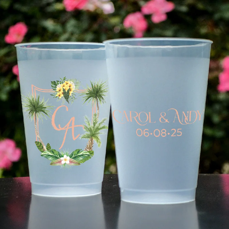 custom ceramic mugs for event giveaways-Full Color Palm Tree Crest Shatterproof Cups