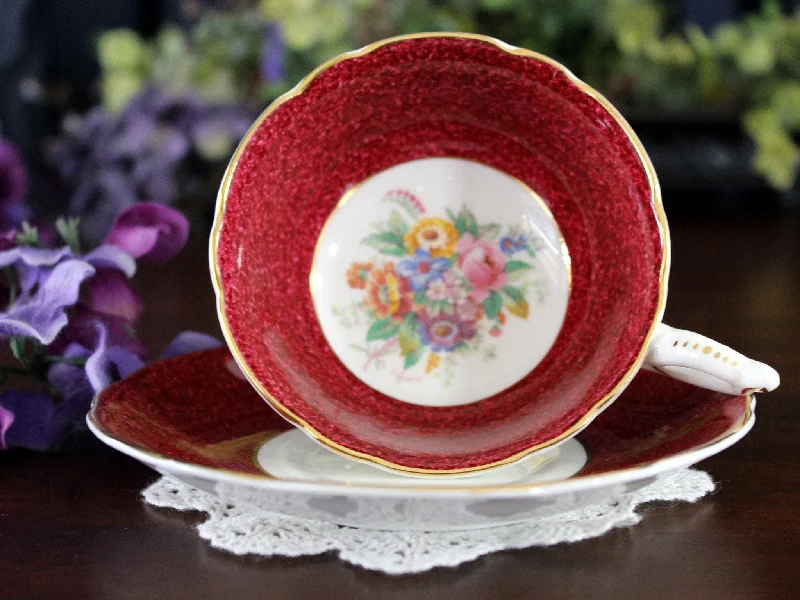 reusable travel coffee mugs for cold drinks-Coalport Teacup & Saucer, Wide Mouthed, Mottled Berry, Wide Tea Cup 17677