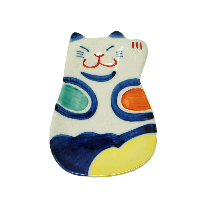 dinnerware set for large dinner parties-Mame Plate Iroe Maneki Neko