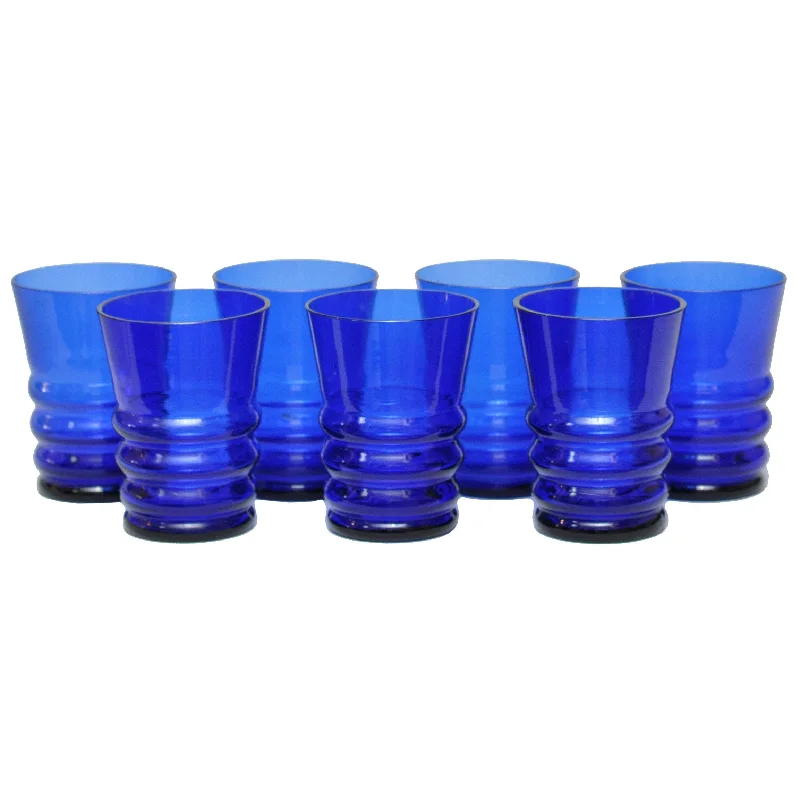 stylish dinnerware for casual events-Cobalt Blue Art Deco Tumblers