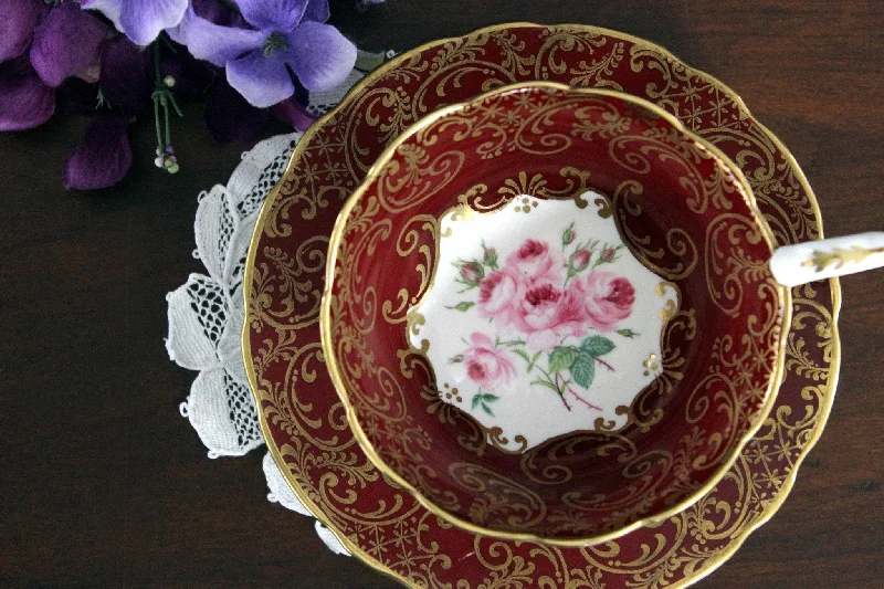 large tea mugs with personalized designs-Royal Stafford, Wide Mouth, Tea Cup & Saucer, Gilt Overlay 17876