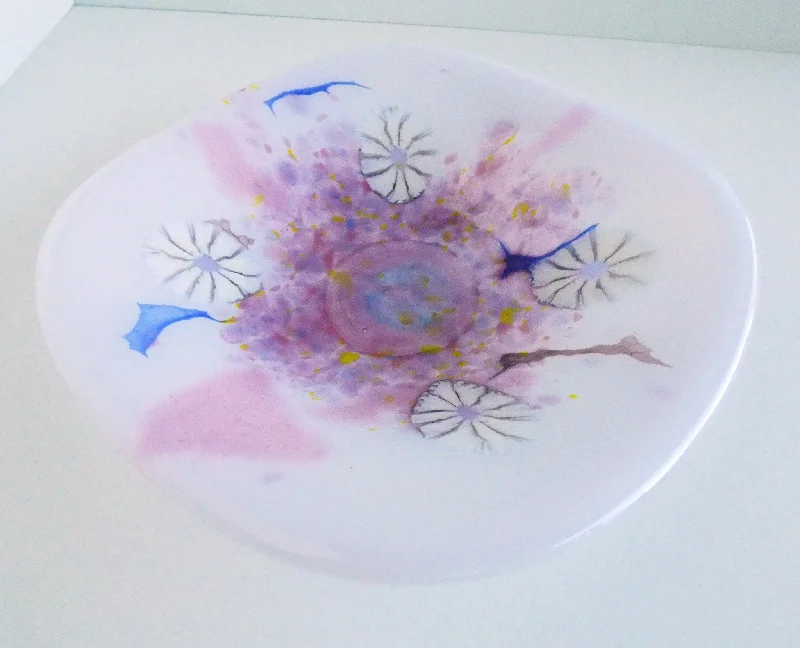 disposable plates for large gatherings-Fused Glass Bowl in Purples, Pinks and Blues