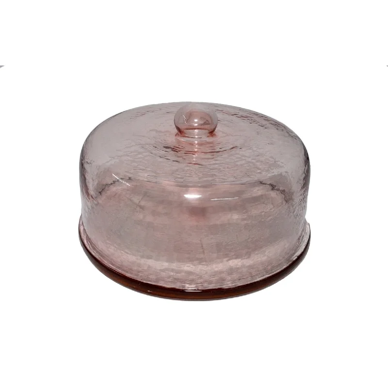 disposable dinnerware for casual parties-Cake Recycled Glass Dome w/Plate Dia 11.3" Light Pink