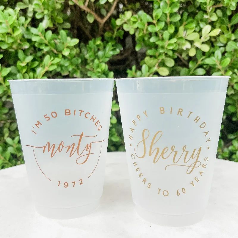 custom mugs for special occasions like anniversaries-Circle Birthday Monogram Shatterproof Cups