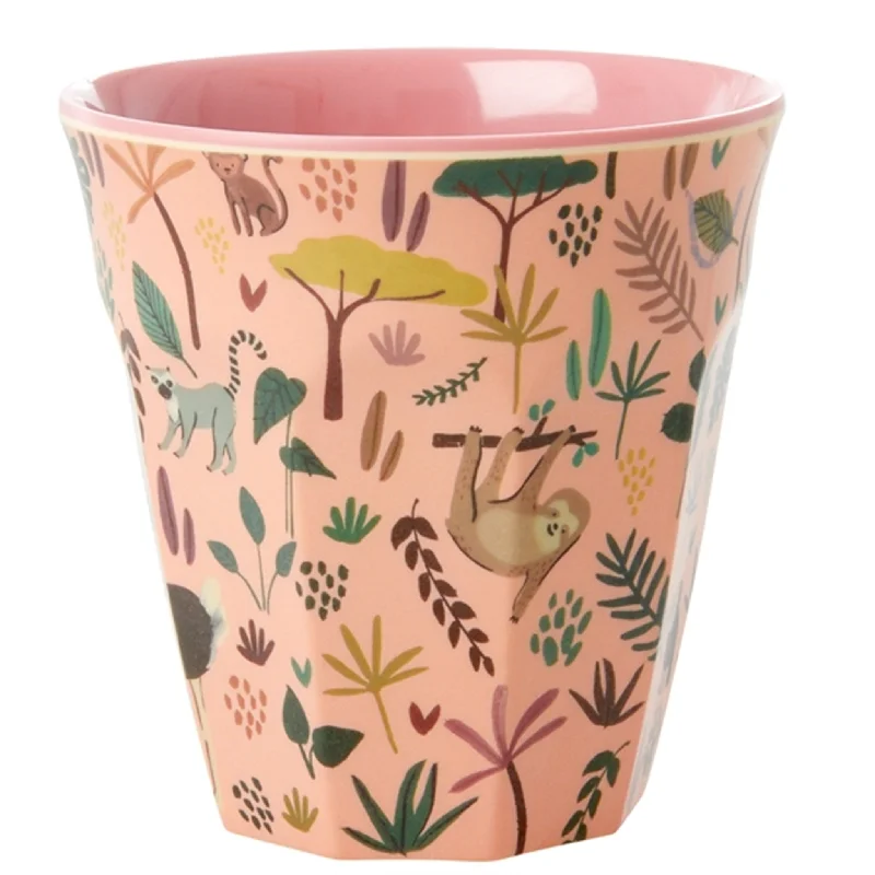 cute animal-shaped mugs for coffee lovers-RICE Coral All Over Jungle Animal Print Medium Melamine Cup