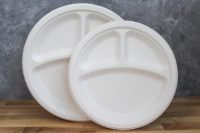 elegant dinnerware for luxury dining experiences-9" Round Fiber Plate - 3 Compartment (500 pieces) | Compostable | PFAS-Free