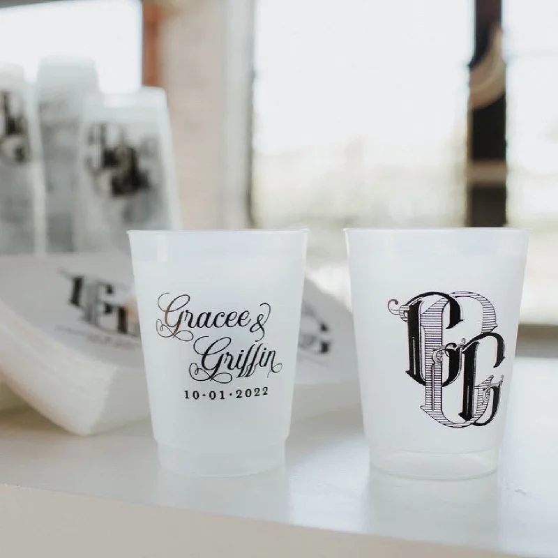 custom photo coffee cups for personalized gifts-Custom Black Ink Monogrammed Shatterproof Cups