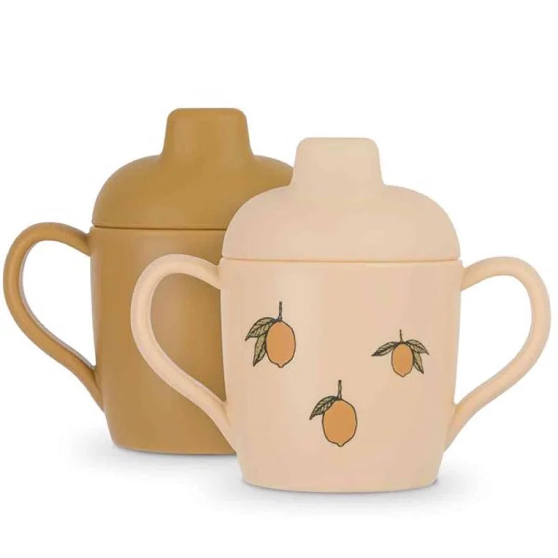 eco-friendly ceramic mugs with unique prints-Konges Sløjd Silicone Sippy Cup 2-pack Lemon