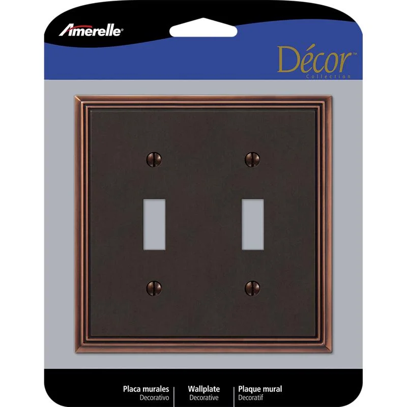 stylish dinnerware for hosting dinner parties-Amerelle Metro Aged Bronze 2 gang Die-Cast Metal Toggle Wall Plate 1 pk