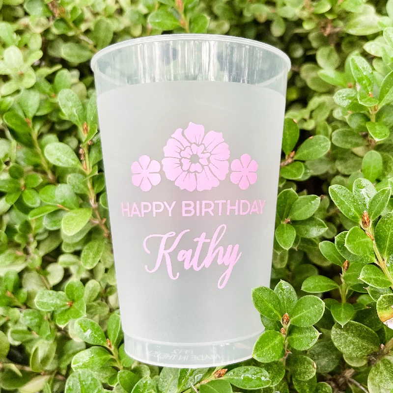 large coffee mugs with funny quotes-Floral Happy Birthday Shatterproof Party Cups