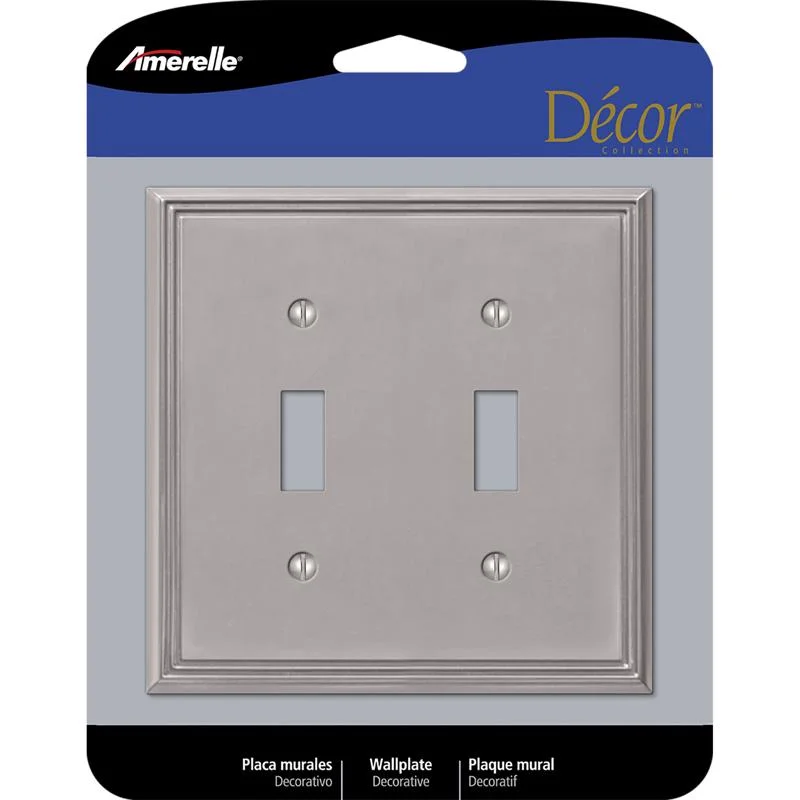 eco-conscious plates for dinner parties-Amerelle Metro Brushed Nickel 2 gang Die-Cast Metal Toggle Wall Plate 1 pk